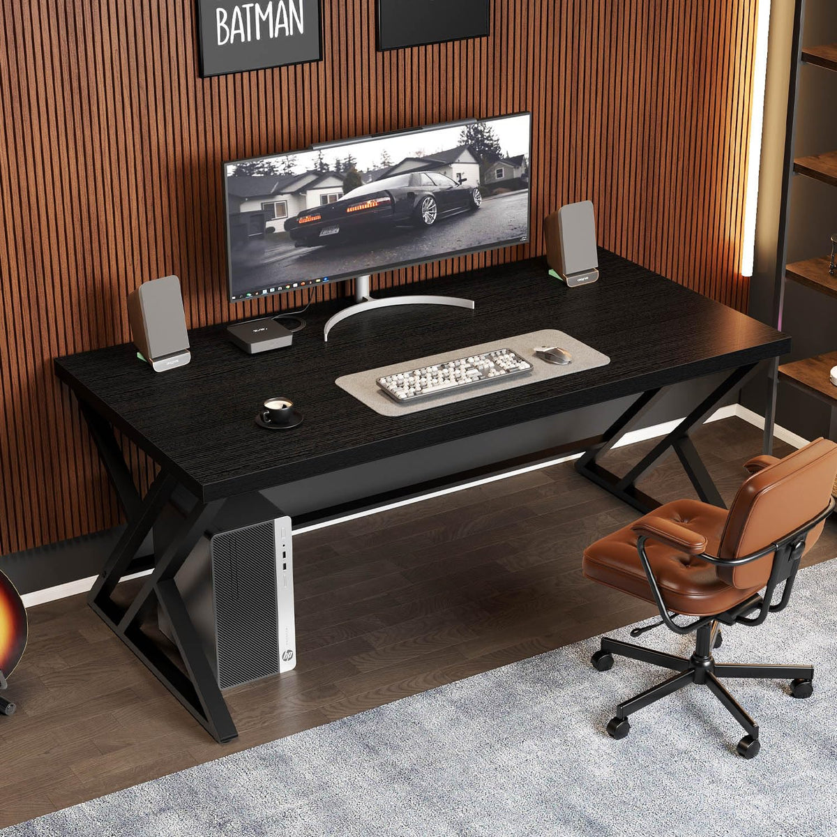 Black 47 Inch Metal and Wood Computer Desk U318