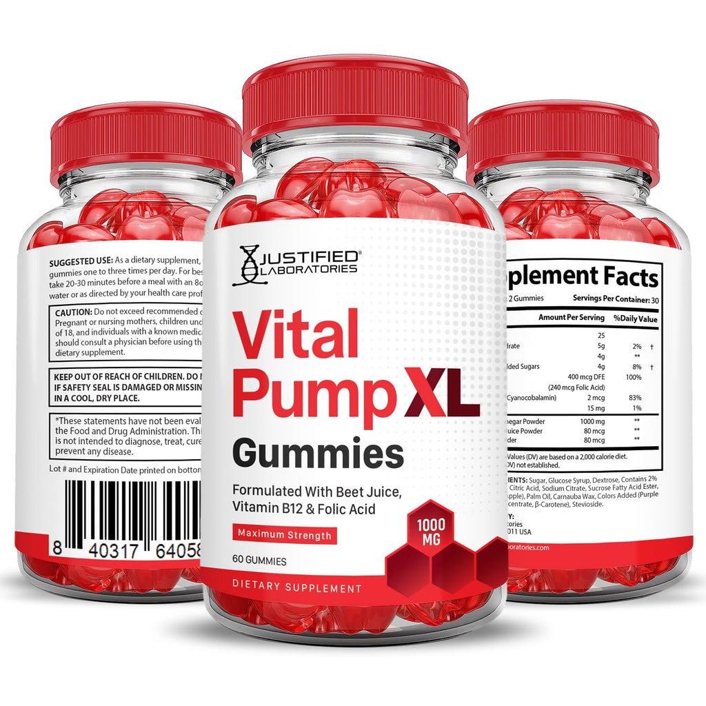 Vital Pump XL Performance Gummies 1000MG Beet Juice B12 Vegan Non GMO 120 Gummys Q667494