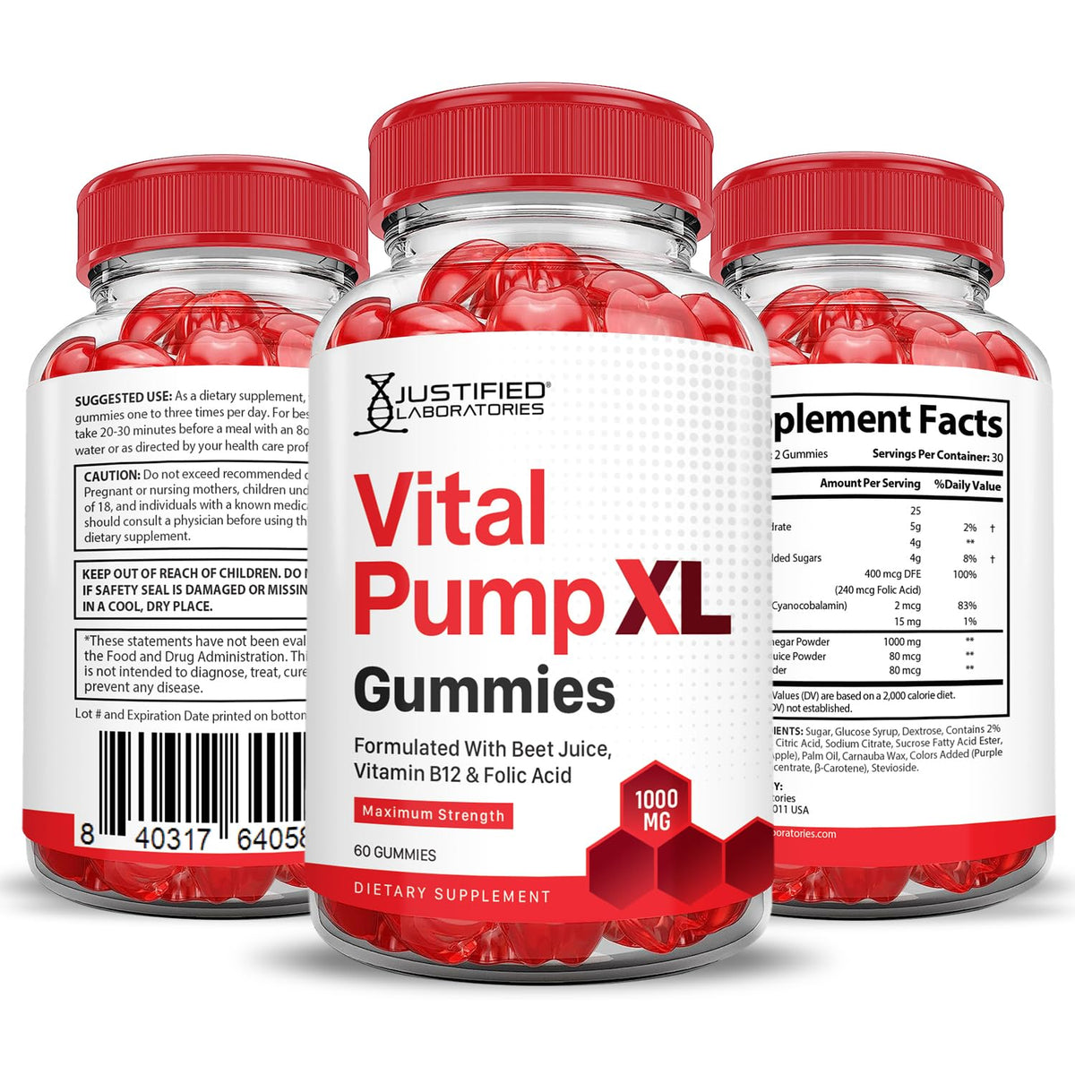 Vital Pump XL Performance Gummies 1000MG Beet Juice B12 Vegan Non GMO 120 Gummys Q667494
