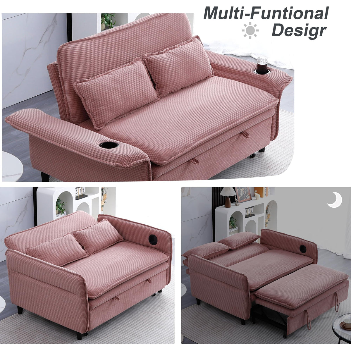Pink Convertible Sleeper Sofa Bed H8369