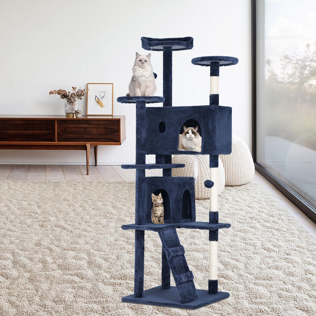 70 Inch Navy Blue Cat Tree Tower with Scratching Post Q4273