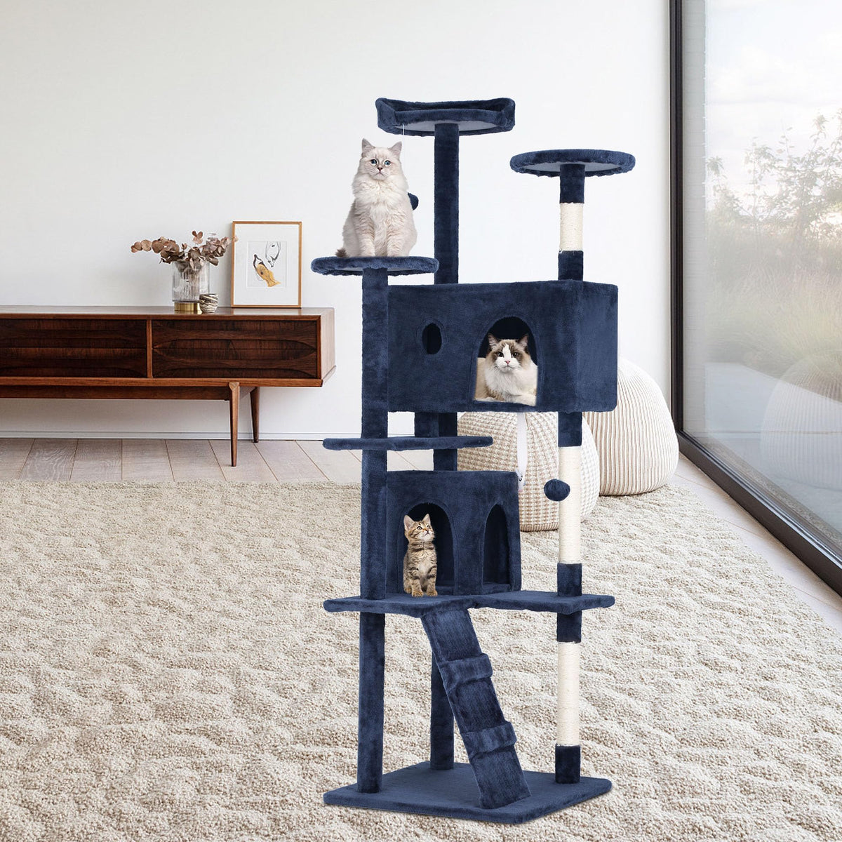 70 Inch Navy Blue Cat Tree Tower with Scratching Post Q4273