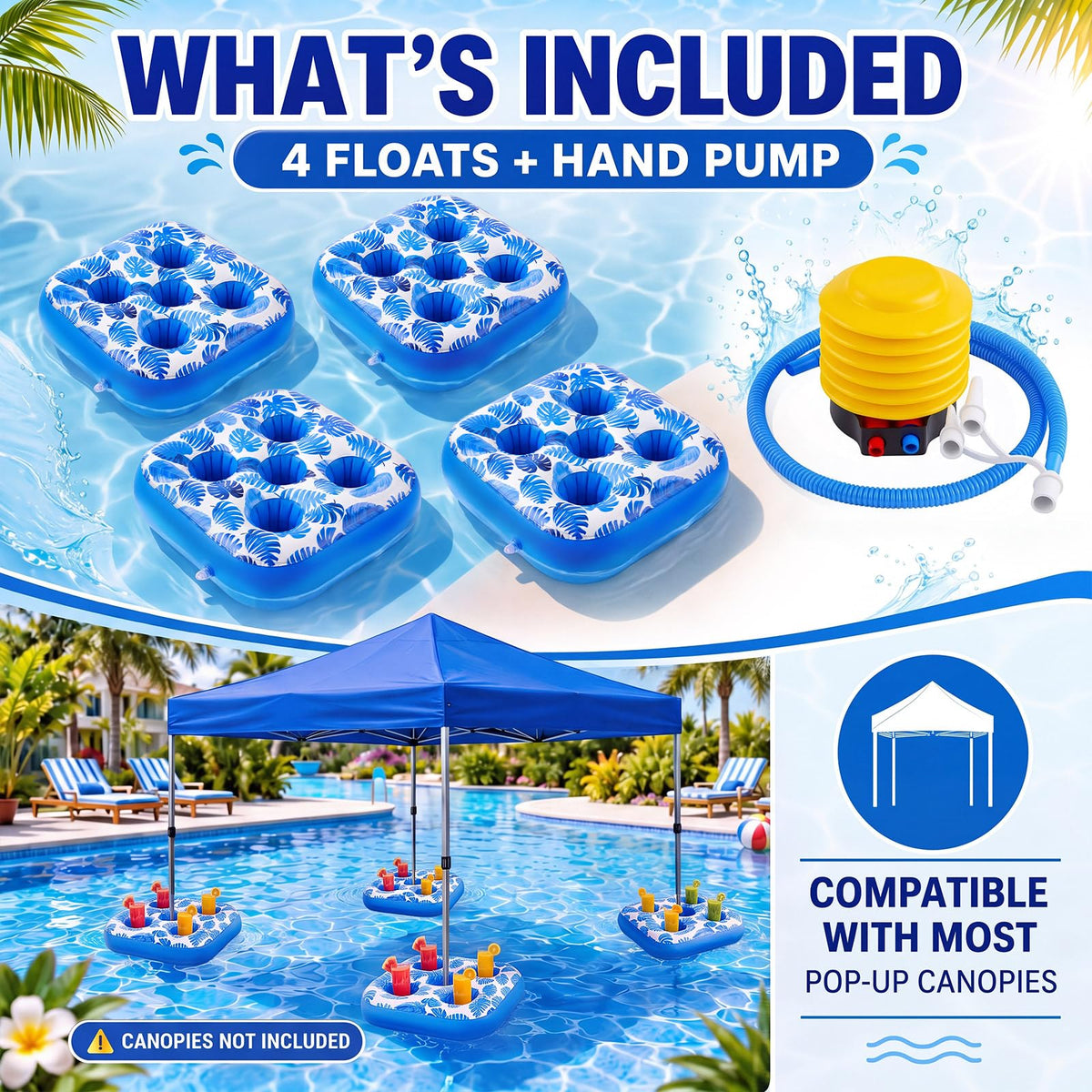 4 Inflatable Base Floats with Cup Holders N33471