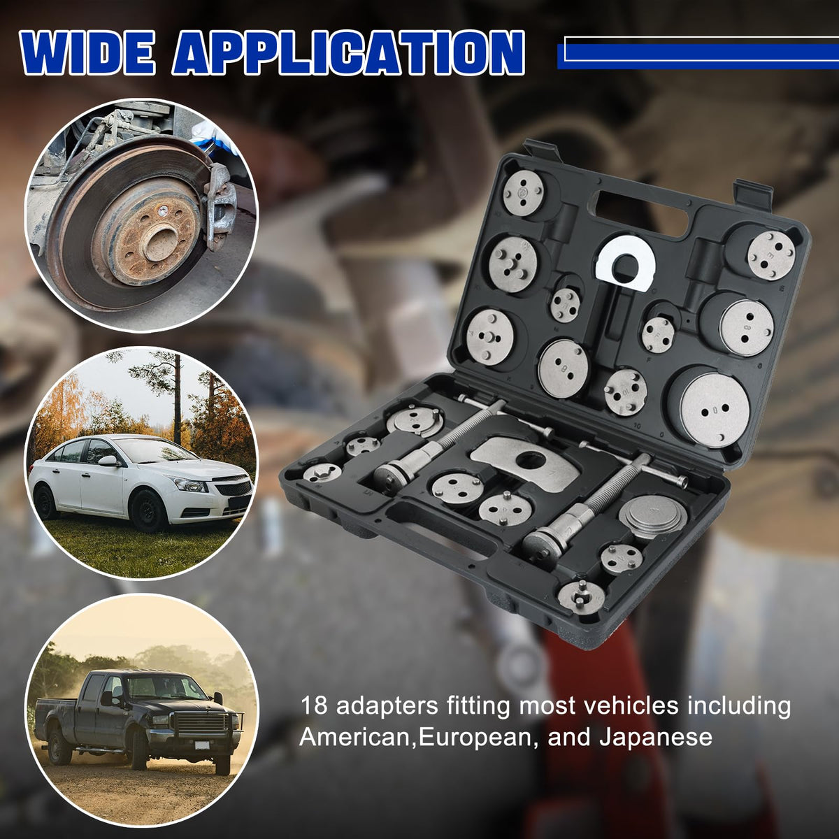 24pcs Heavy Duty Disc Brake Caliper Tool Set & 23PCS Aluminum Alloy Cup Type Oil Filter Cap Wrench Socket Removal Tool Set F513