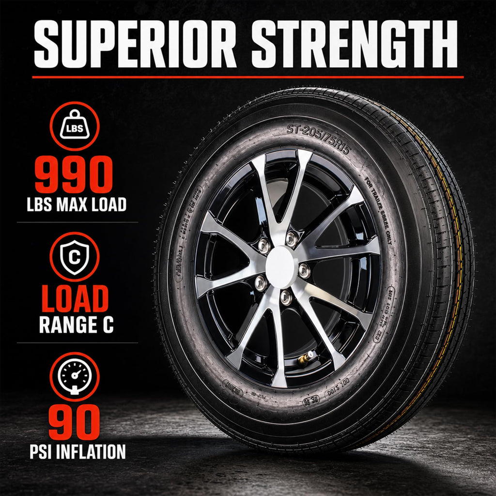 2 Pack Trailer Tire Rim Assembly Black H907064
