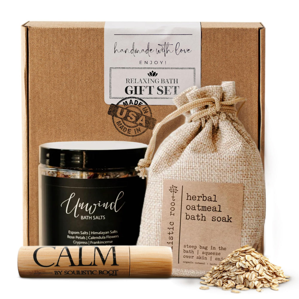 Bath Gift Set with Essential Oil Roller, Bath Salts & Oatmeal Bath Soak S78097
