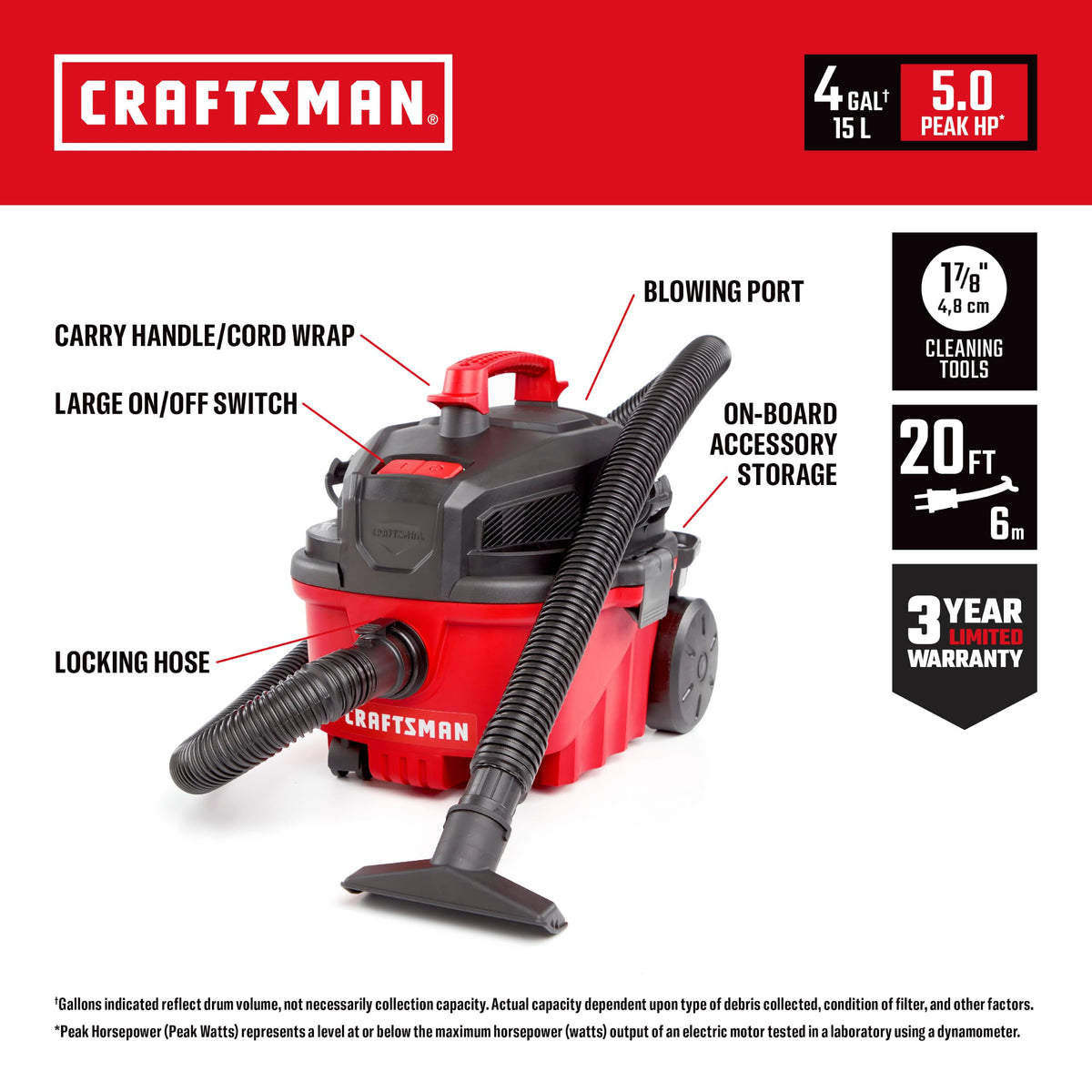 4 Gallon 5.0 Peak HP Wet Dry Shop Vacuum U138811