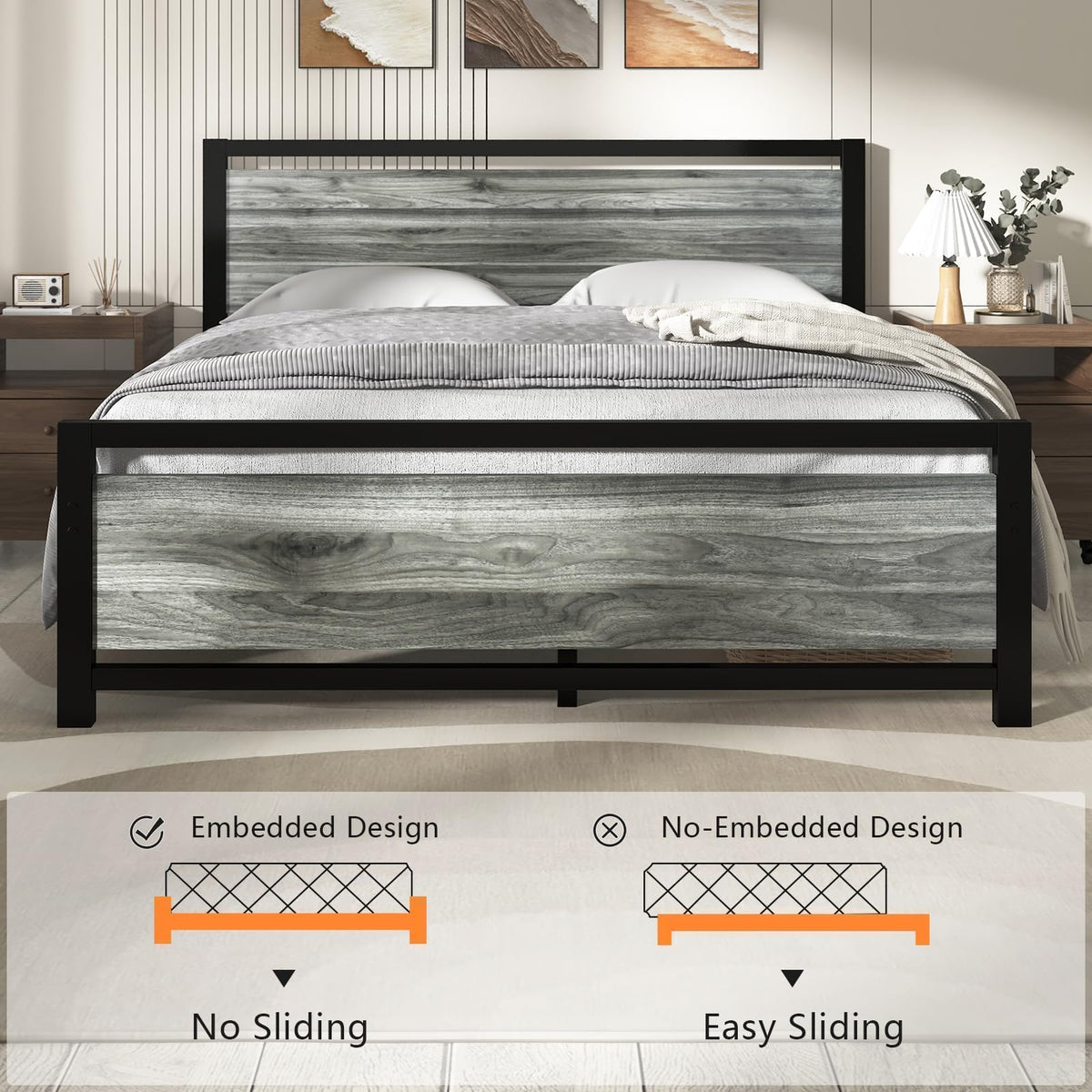 Twin Metal Bed Frame with Industrial Headboard N871829