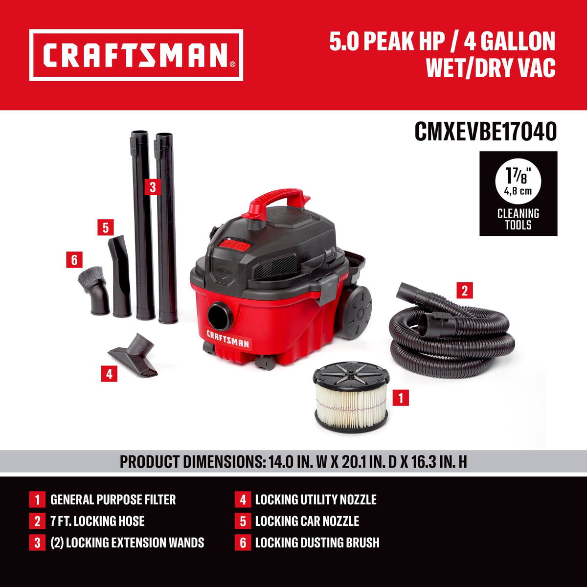 4 Gallon 5.0 Peak HP Wet Dry Shop Vacuum U138811