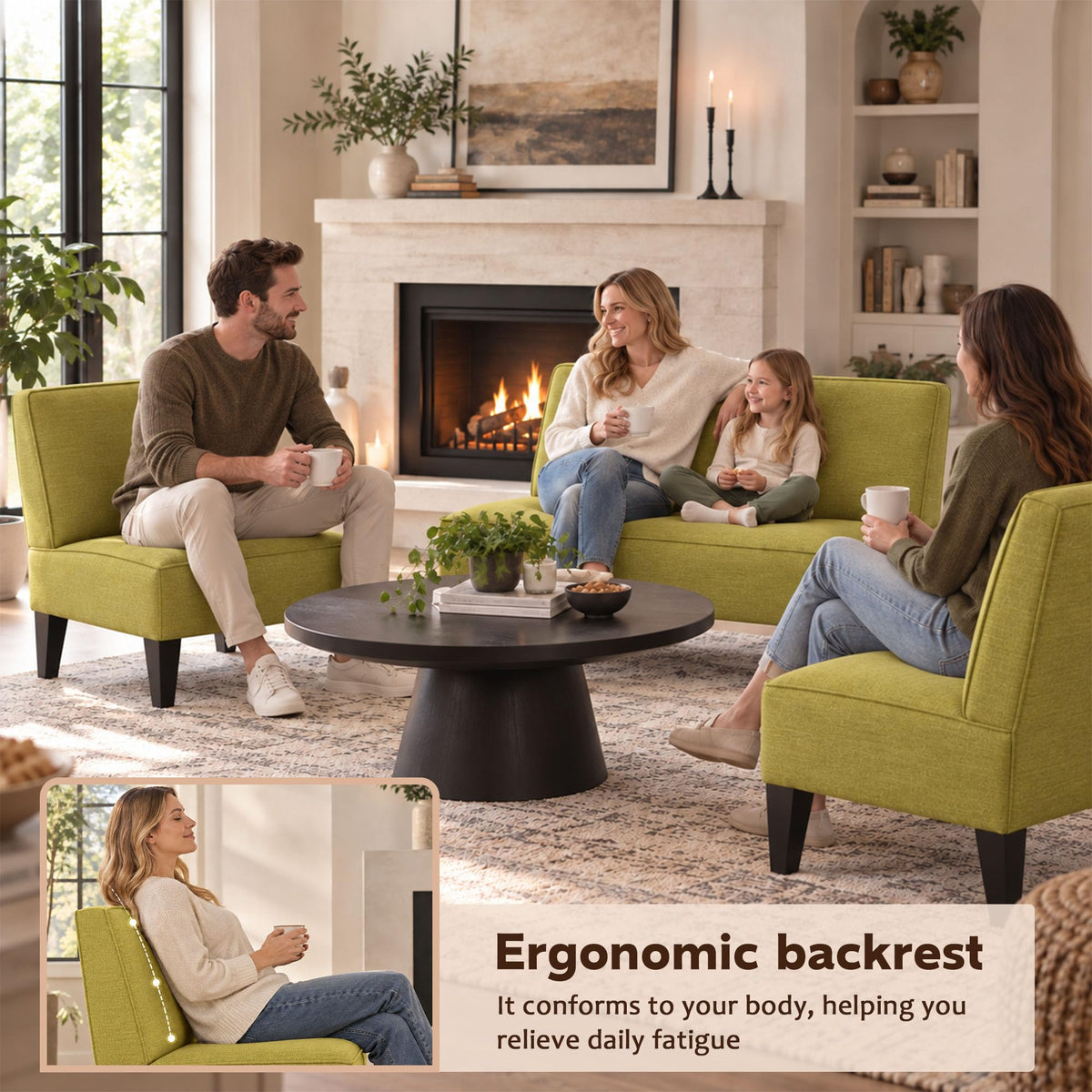Green Upholstered Accent Chair Set of 2 Q6650