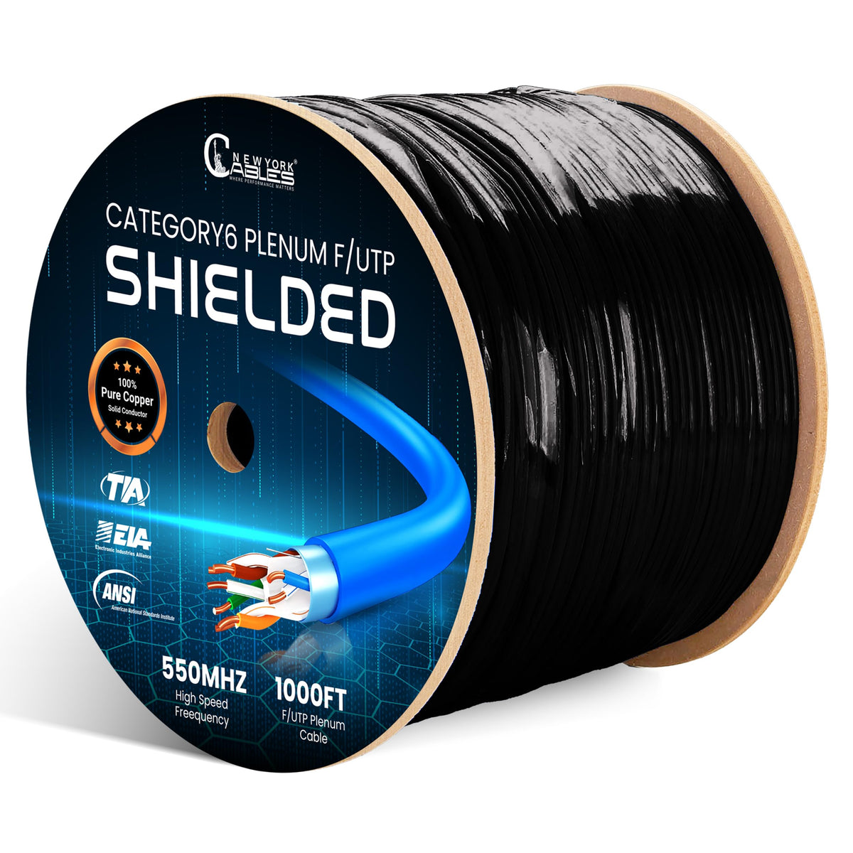 Cat6 Shielded Plenum Cable 1000FT Solid Bare Copper Ethernet Cable Q6537