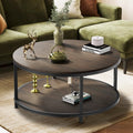 36" Round 2-Tier Coffee Table with Storage Shelf, Black Walnut U6992