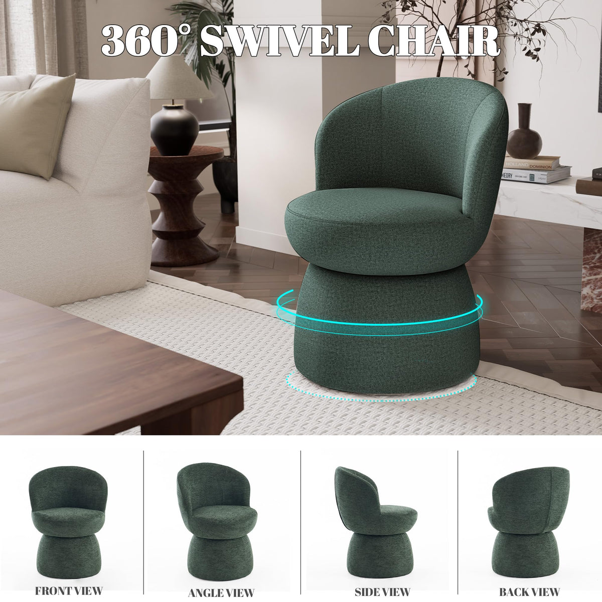 Green Boucle Fabric Swivel Accent Chair Set of 2 P4966