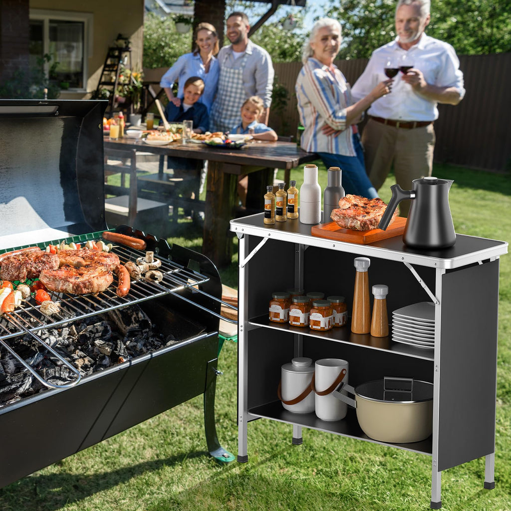 Aluminum 2-Tier Folding Camping Table with Carrying Bag A52421