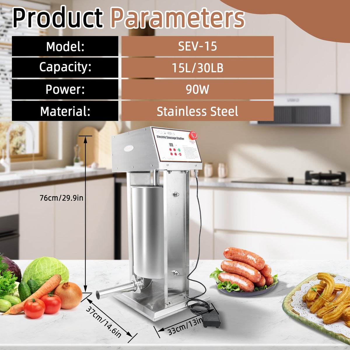 30LB Stainless Steel Electric Sausage Stuffer with 5 Stuffing Tubes R5933