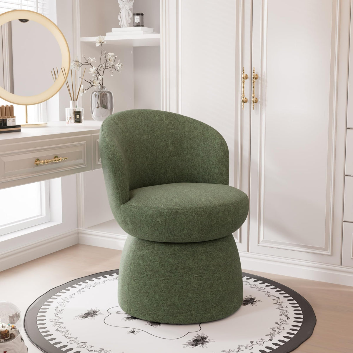 Green Boucle Fabric Swivel Accent Chair Set of 2 P4966