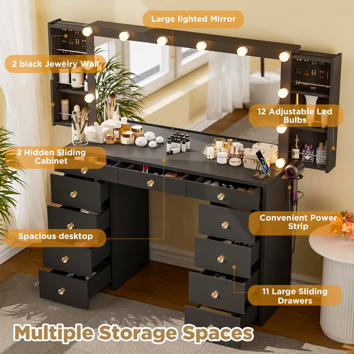 Black Vanity Desk with Mirror T202085
