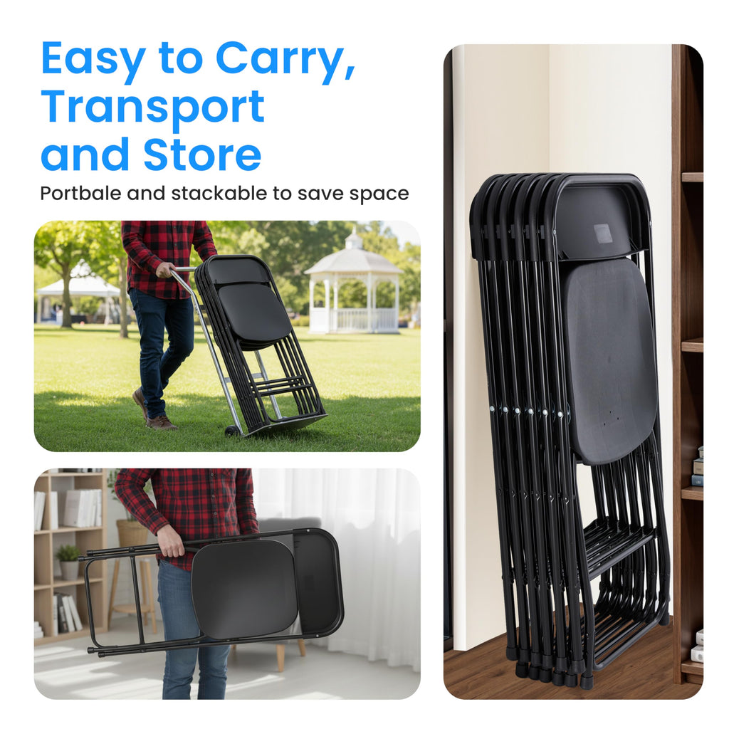 Black 10-Pack Folding Plastic Chair with Metal Frame K368