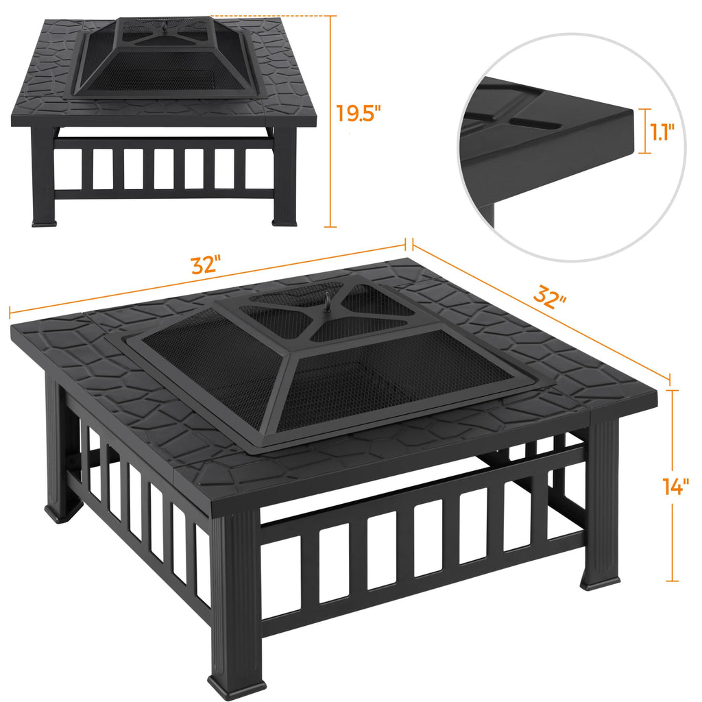 32in Square Metal Fire Pit Table O857074