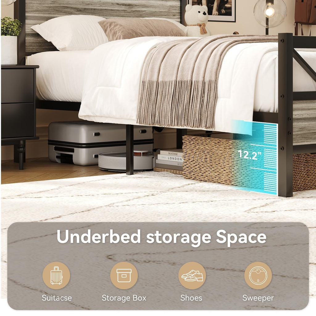Wash Grey Twin Size Bed Frame with Tall Headboard G4942