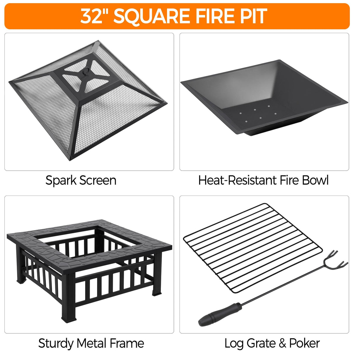 32in Square Metal Fire Pit Table O857074