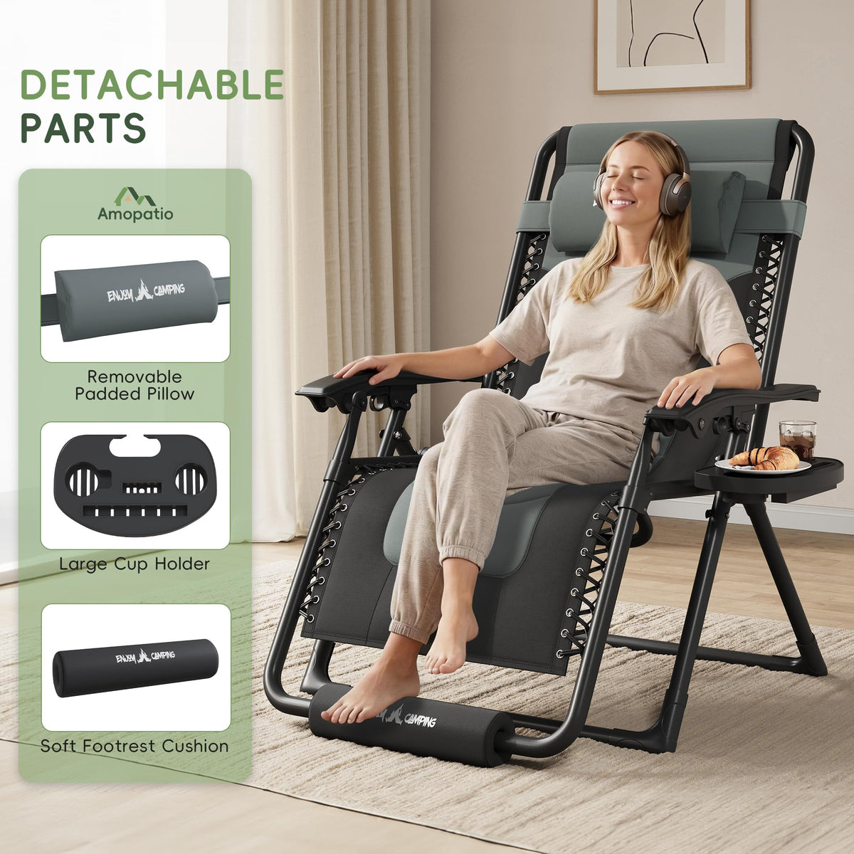 Oversized Padded Zero Gravity Reclining Patio Lounge Chair J760