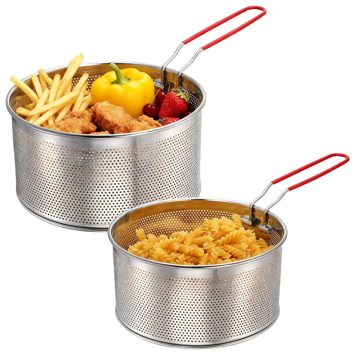 Set of 2 Stainless Steel Pasta Strainers with Removable Handle H43207