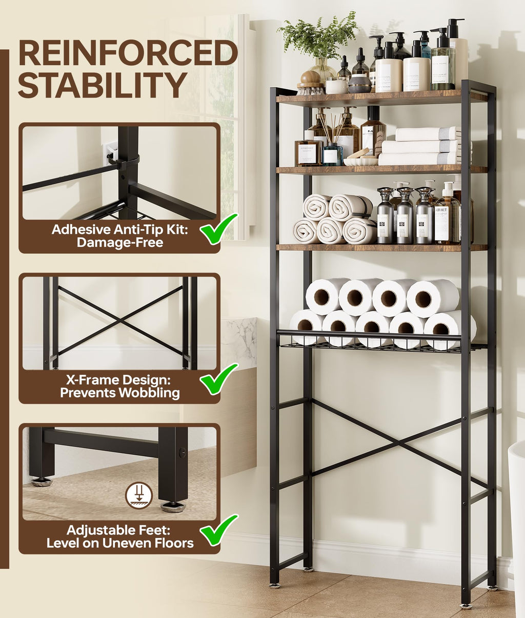 Brown 4-Tier Over-the-Toilet Storage Rack Z9159