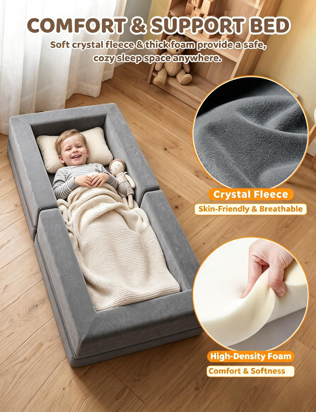 54" Portable Foldable Foam Toddler Bed R1779