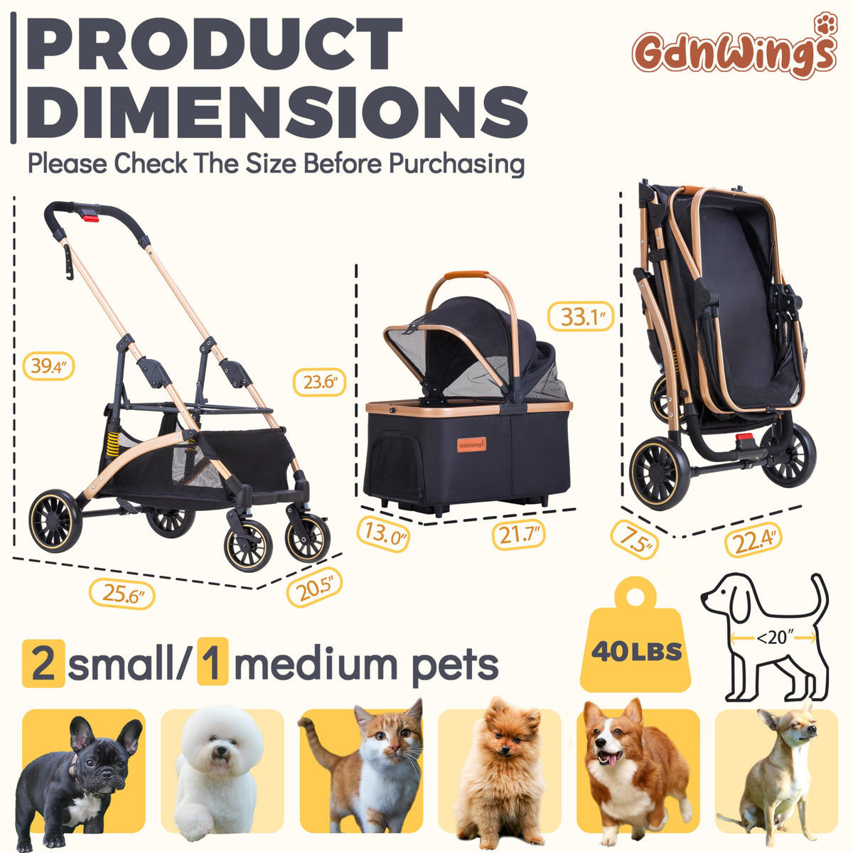 Pet Stroller for Small Dogs Cats X4223