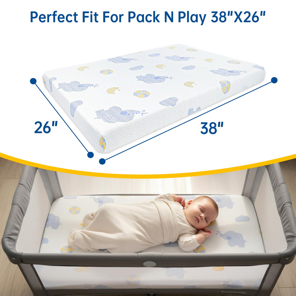 Pack and Play Mattress, 38"x26" Dual Sided Memory Foam F438848
