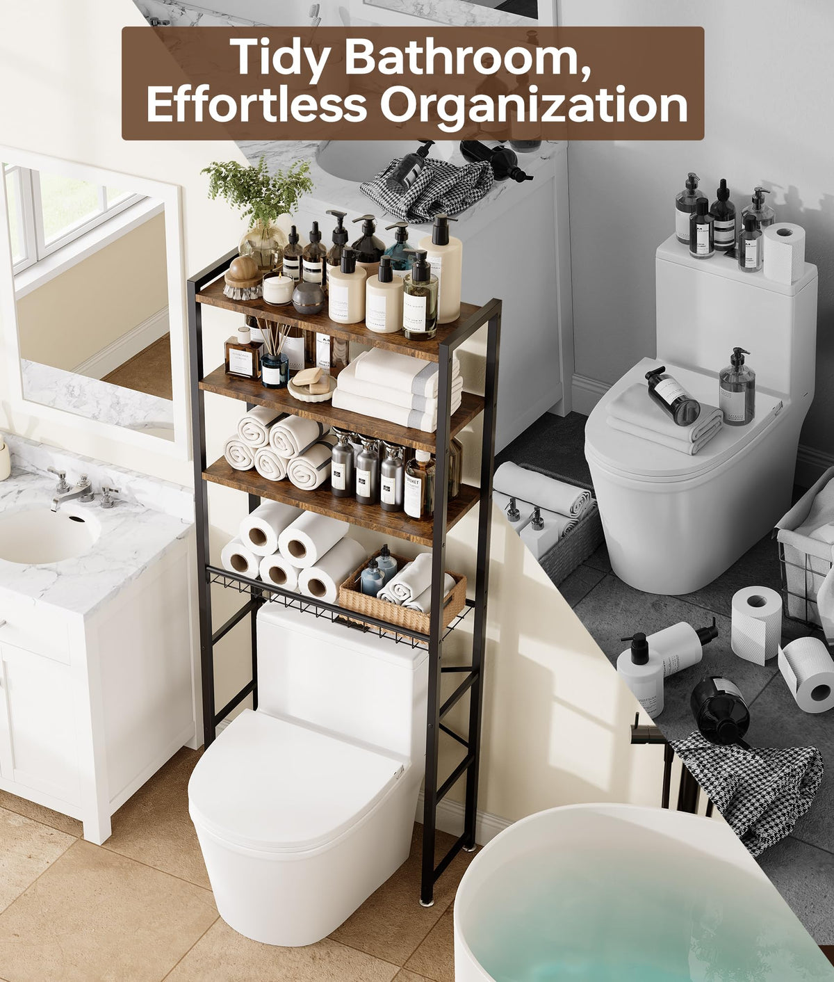 Brown 4-Tier Over-the-Toilet Storage Rack Z9159