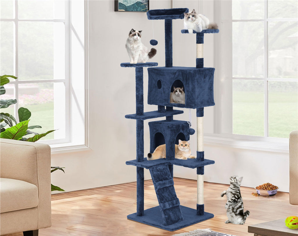70 Inch Navy Blue Cat Tree Tower with Scratching Post Q4273