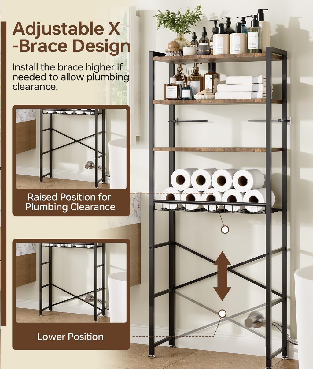 Brown 4-Tier Over-the-Toilet Storage Rack Z9159
