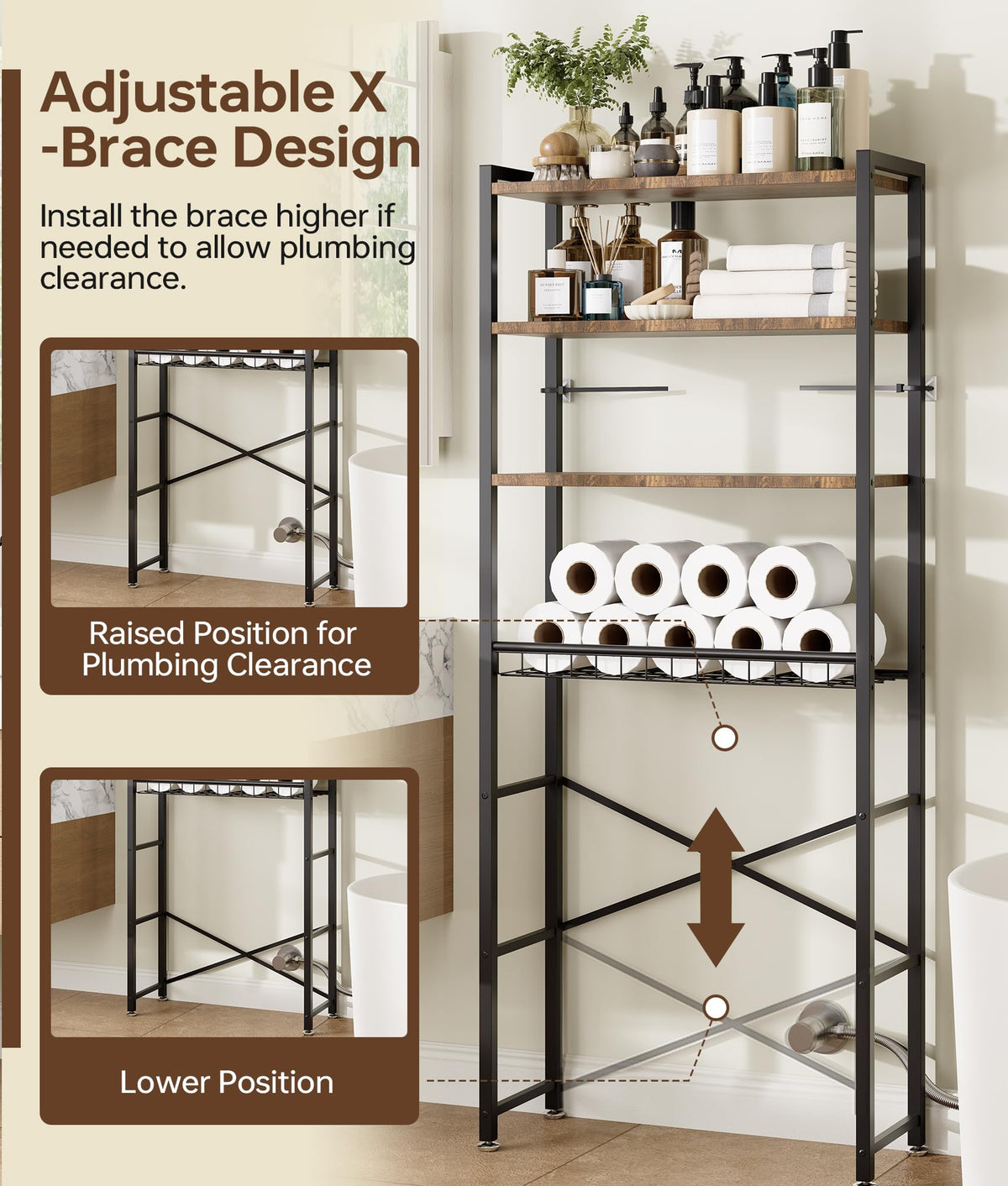 Brown 4-Tier Over-the-Toilet Storage Rack Z9159