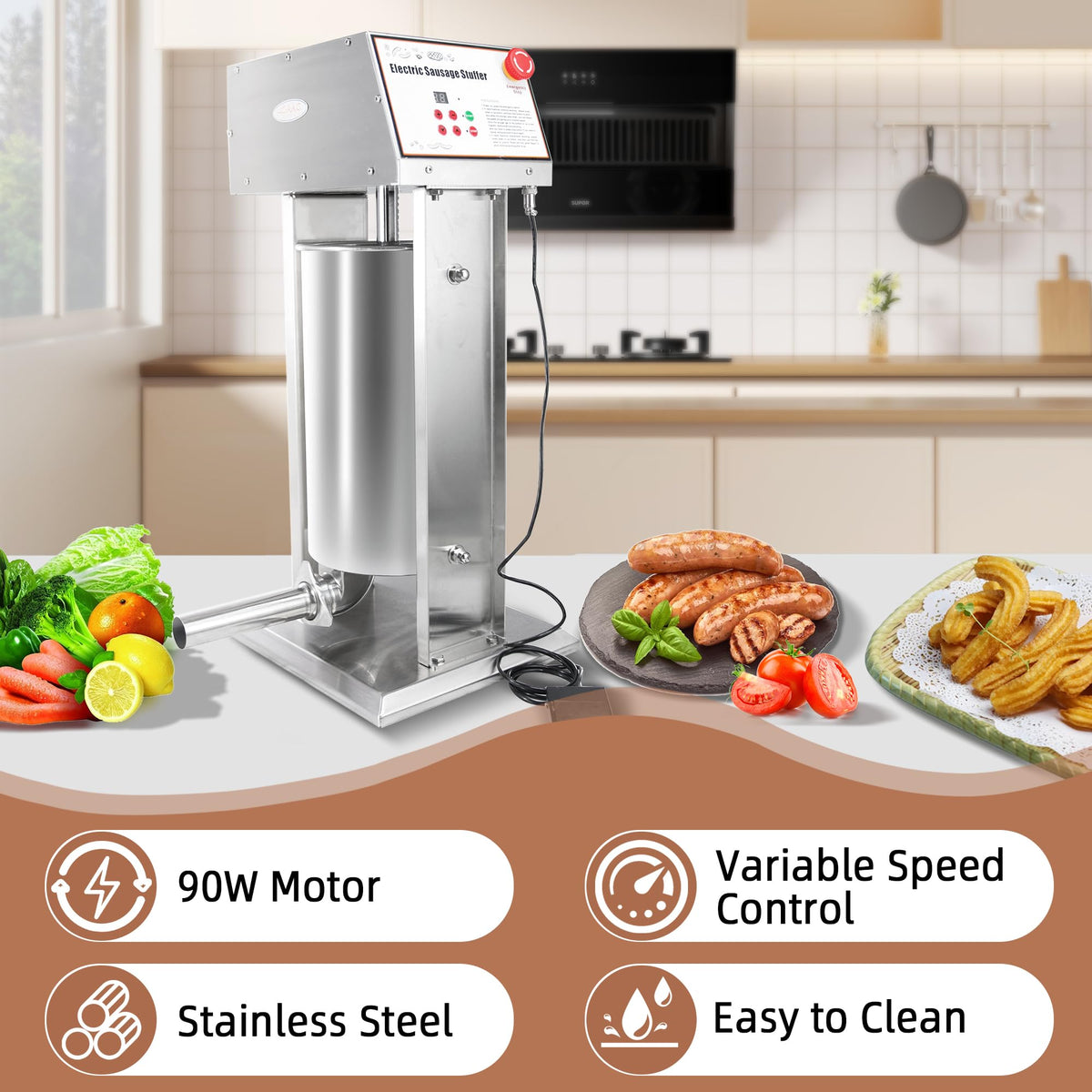 30LB Stainless Steel Electric Sausage Stuffer with 5 Stuffing Tubes R5933