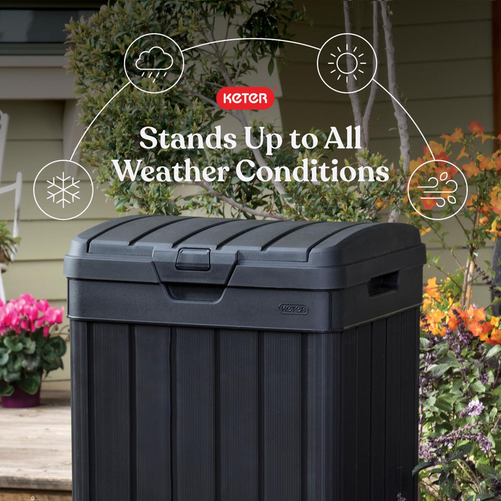 Black 38 Gallon Outdoor Trash Can with Lid and Drip Tray F18915