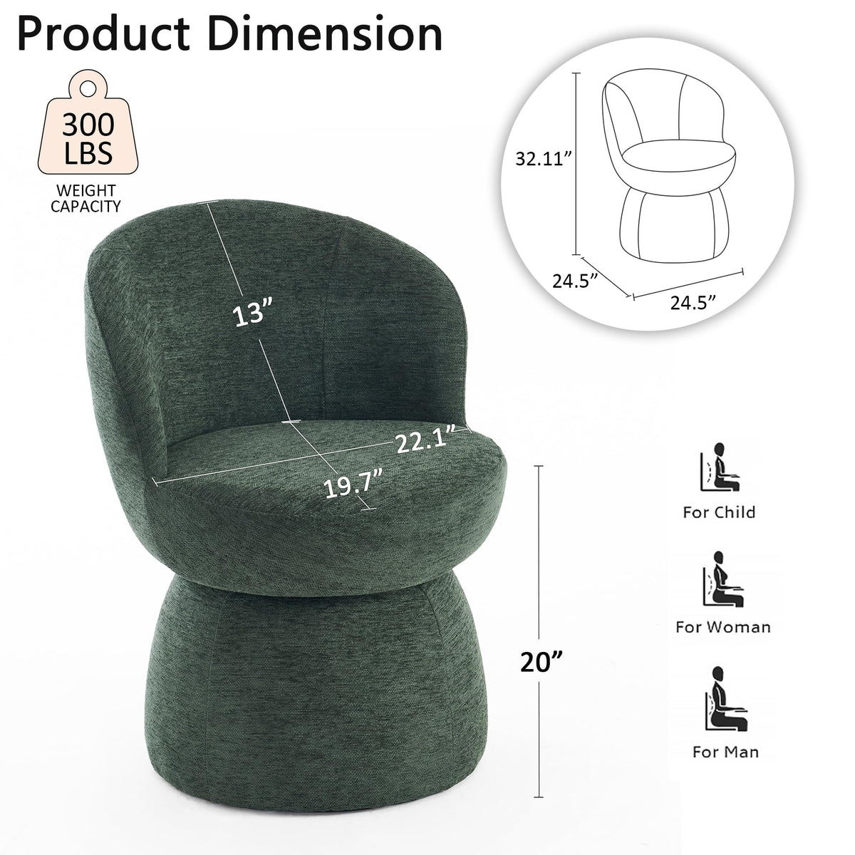 Green Boucle Fabric Swivel Accent Chair Set of 2 P4966