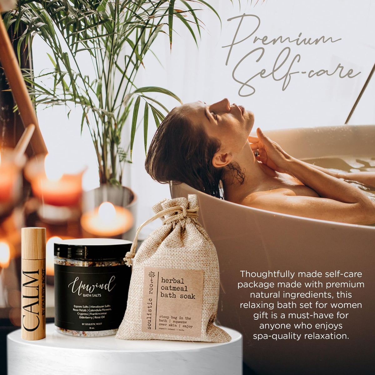 Bath Gift Set with Essential Oil Roller, Bath Salts & Oatmeal Bath Soak S78097