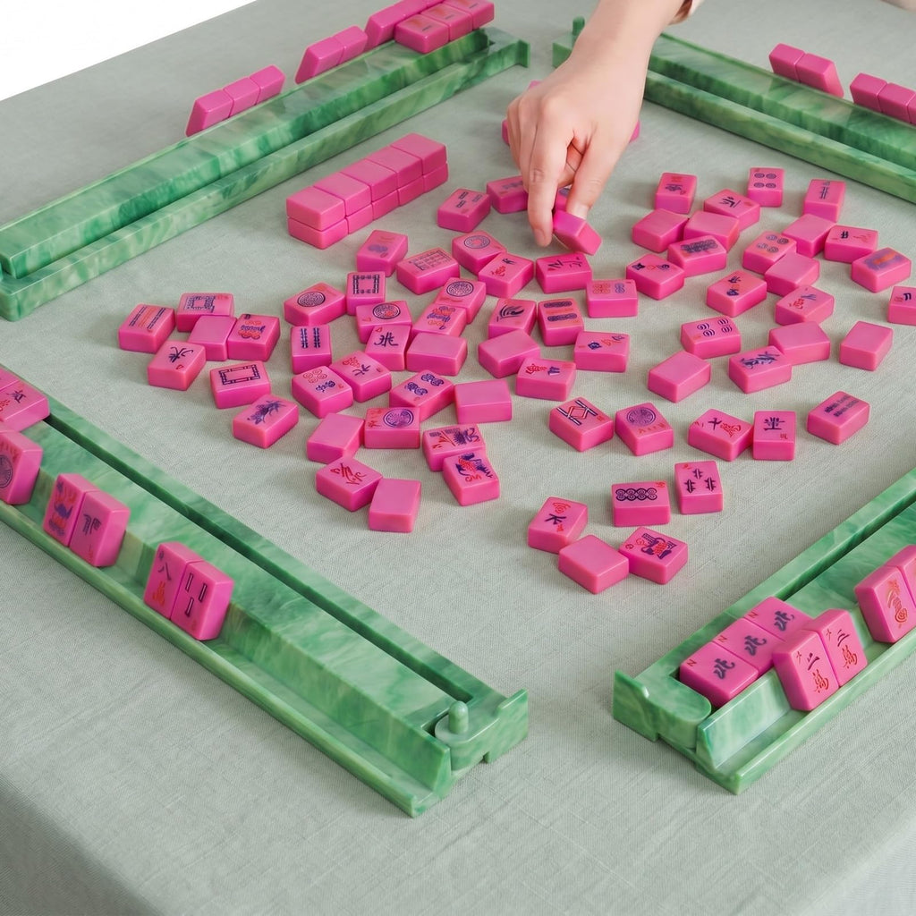 4 Pcs 18.7 Inch Acrylic Mahjong Tile Racks with Pushers E862072