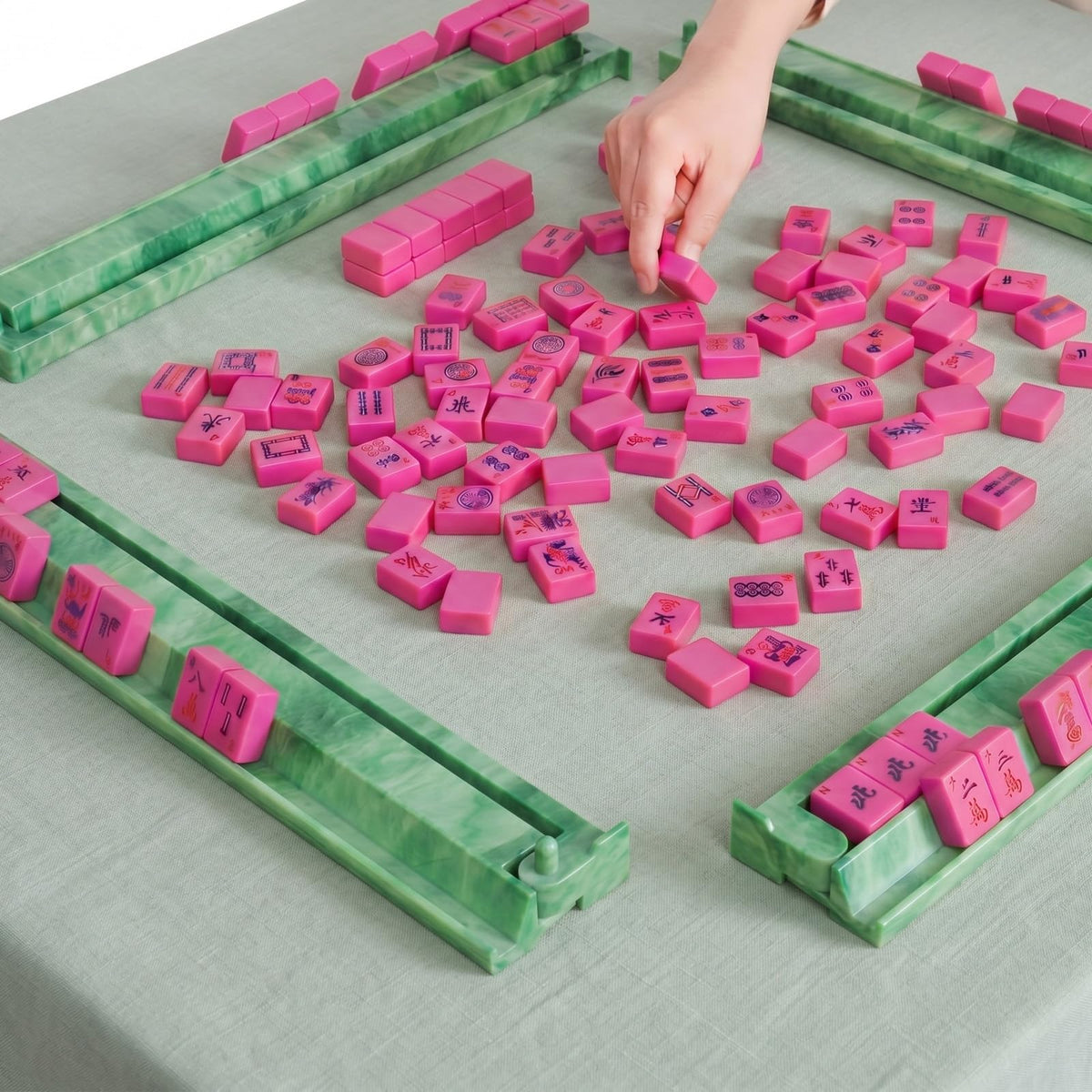 4 Pcs 18.7 Inch Acrylic Mahjong Tile Racks with Pushers E862072