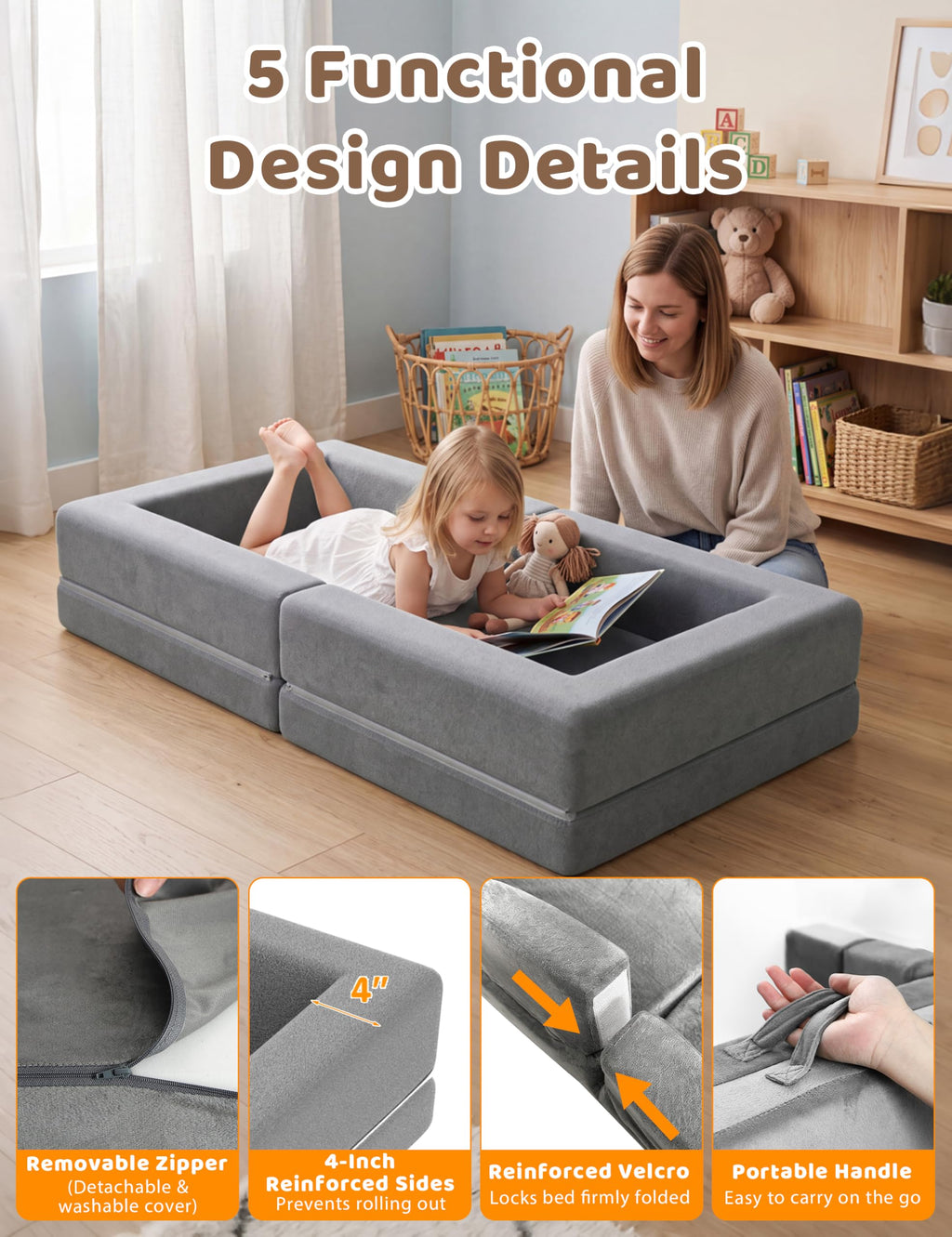 54" Portable Foldable Foam Toddler Bed R1779