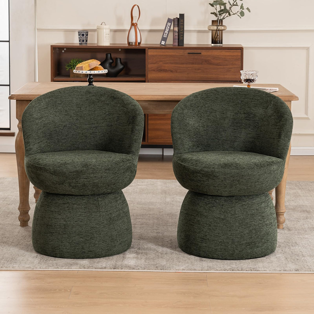 Green Boucle Fabric Swivel Accent Chair Set of 2 P4966