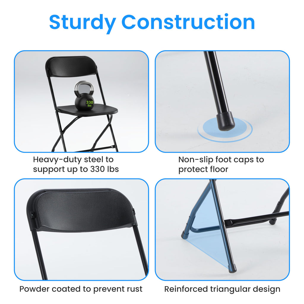 Black 10-Pack Folding Plastic Chair with Metal Frame K368