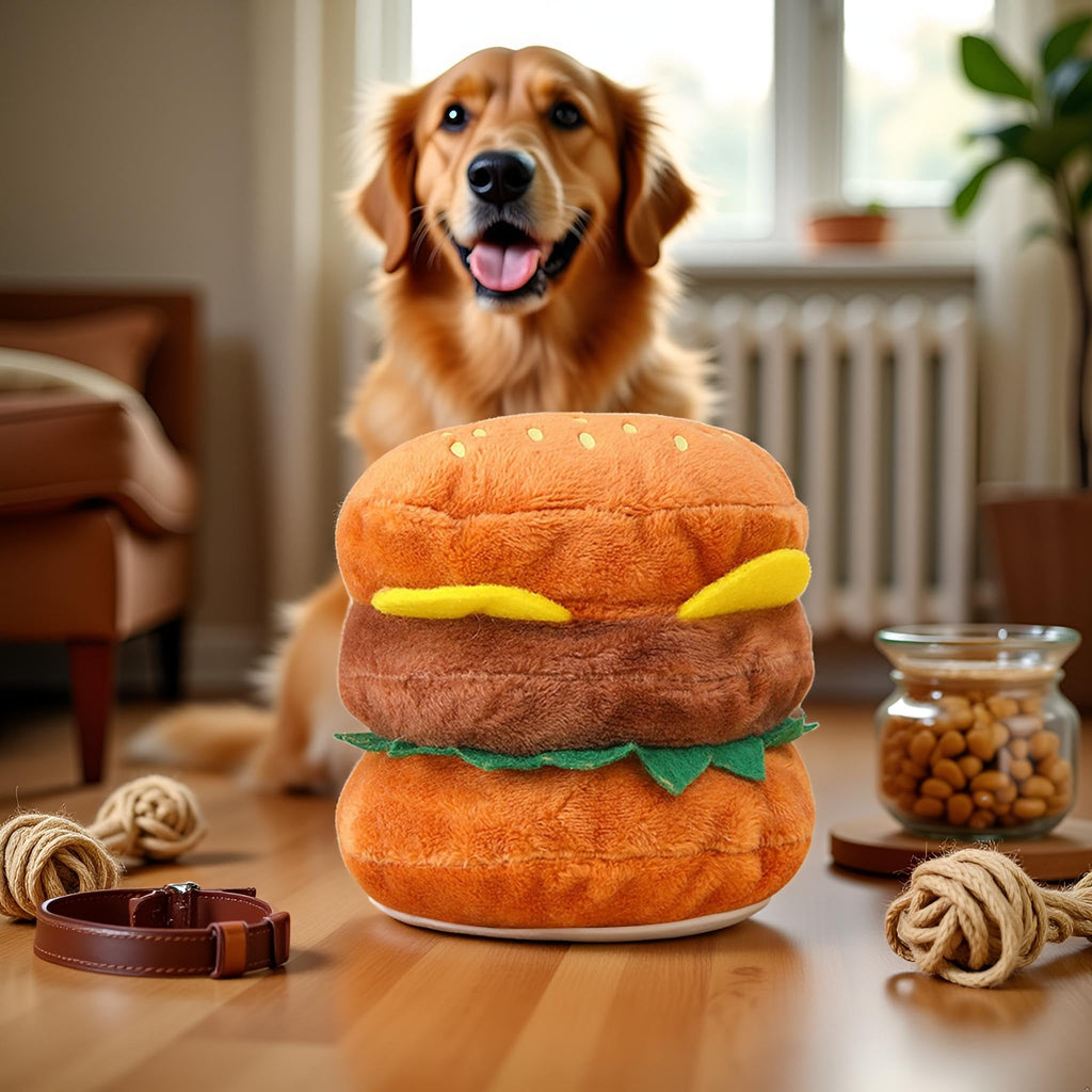 Hamburger Shape Dog Plush Squeaky Toy L2176
