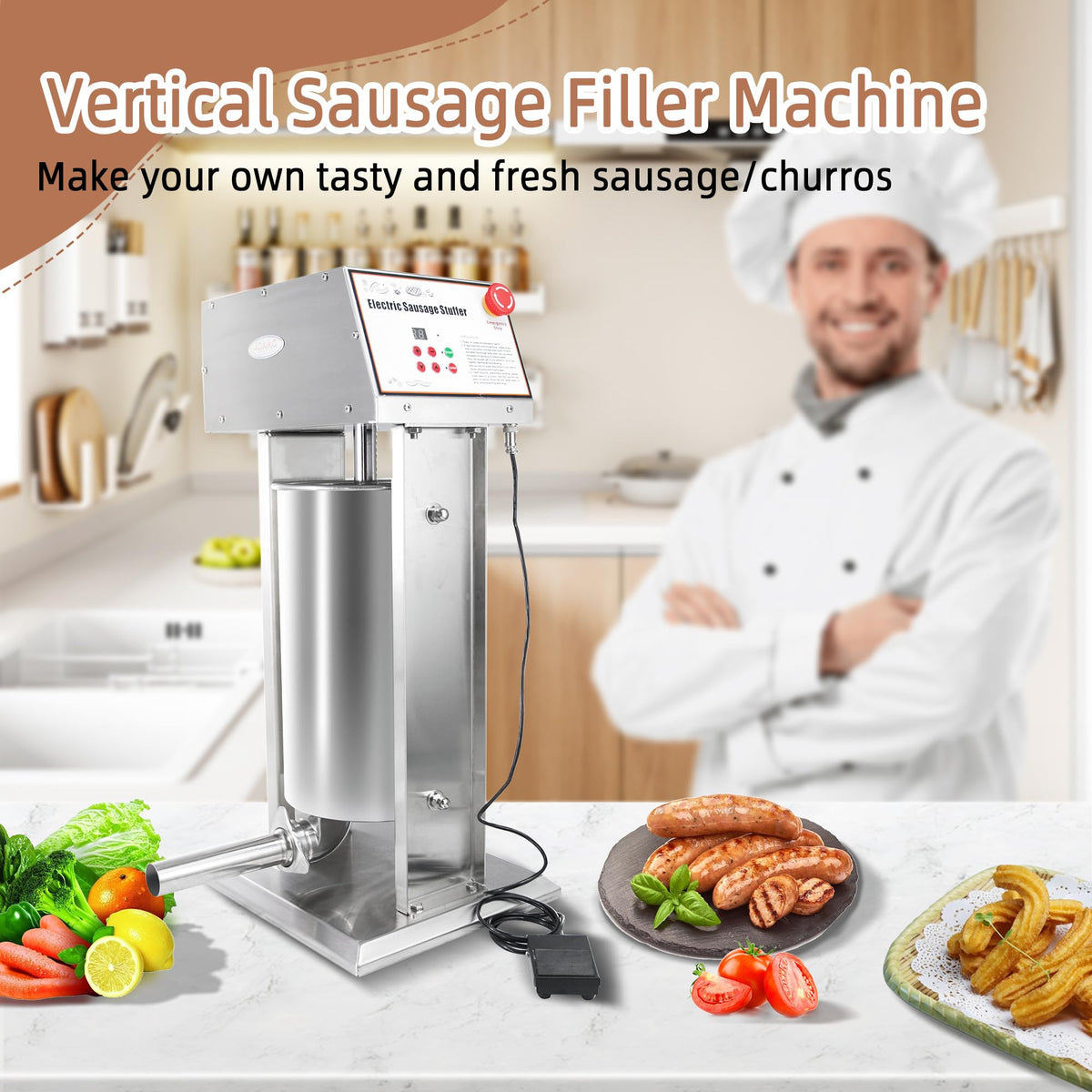 30LB Stainless Steel Electric Sausage Stuffer with 5 Stuffing Tubes R5933