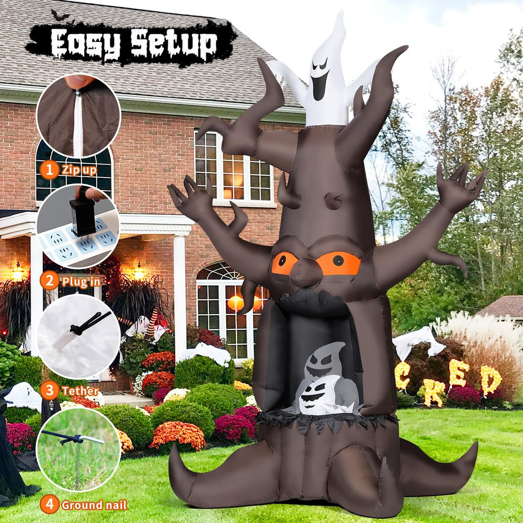 9 Ft Animated Inflatable Dead Tree and White Ghost with Built-In LEDs S60567