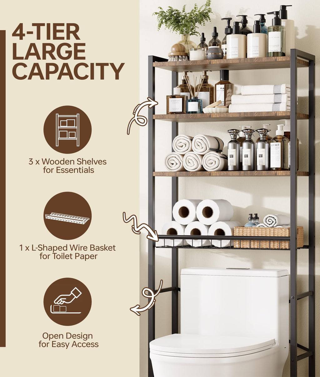 Brown 4-Tier Over-the-Toilet Storage Rack Z9159