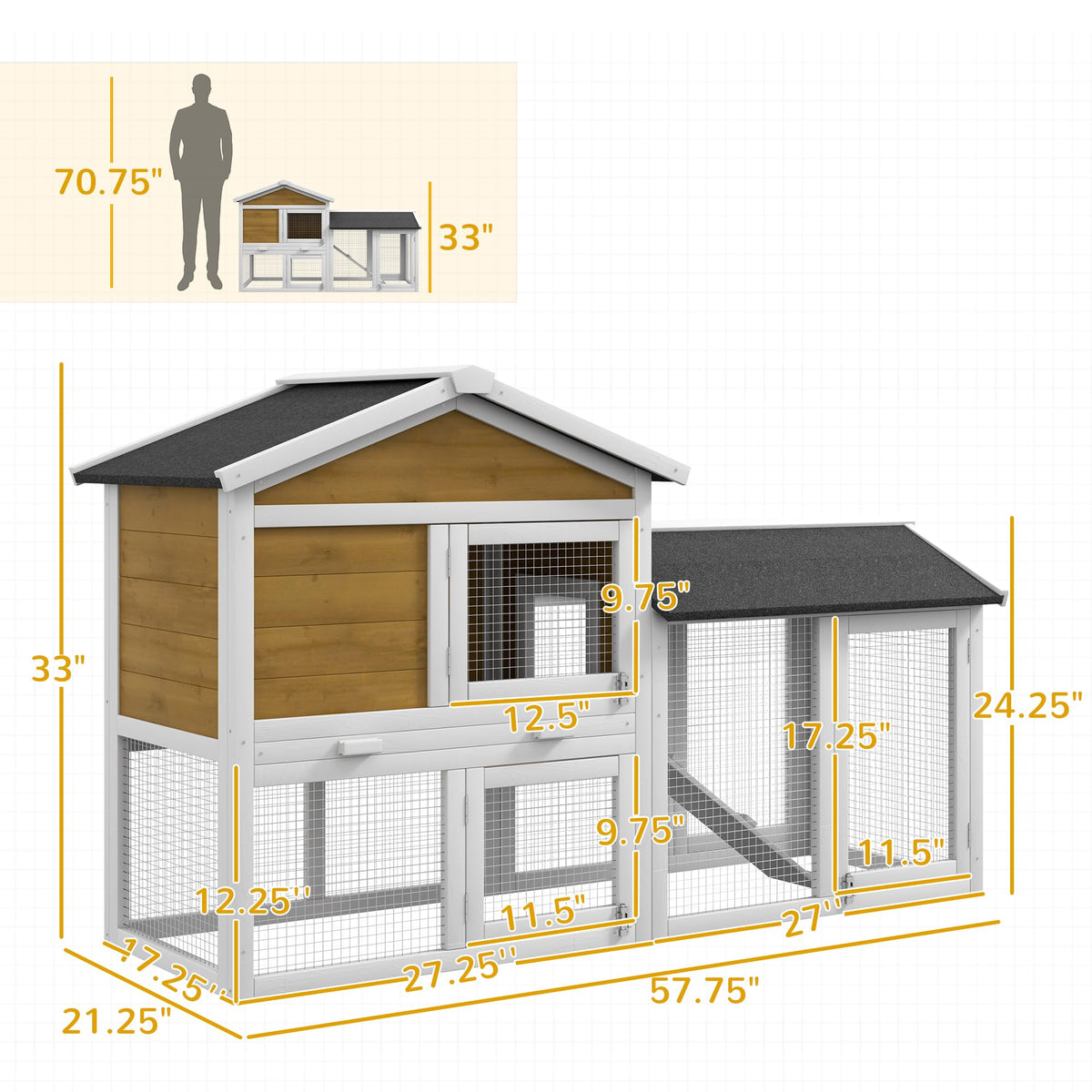 Outdoor Rabbit Hutch, 2-Tier with Ramp and Water-Resistant Roof J413526
