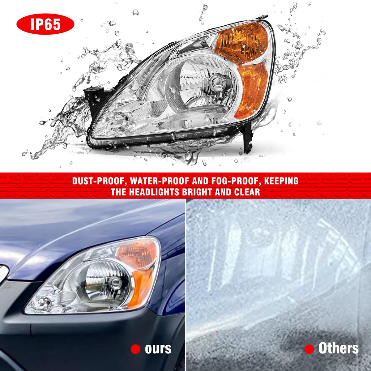 Headlamp Assembly with Chrome Housing Amber Reflector Driver and Passenger Sides P86223